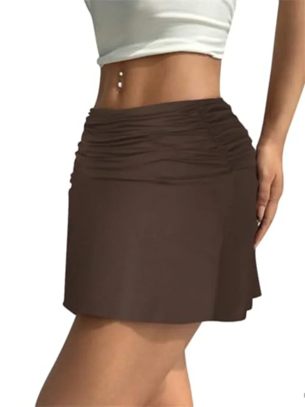 Y2K Skort A-line Built-in Shorts High Waist Ruched Stretch Jersey Mini